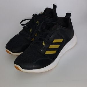 Adidas Black Gold Stripes Athletic Running Walking Shoes Size 6.5